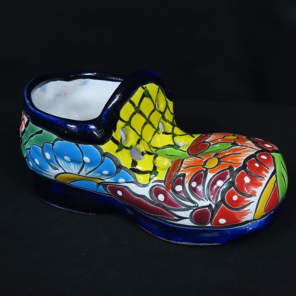 Colorful Mexican Pottery Talavera Look Shoe Planter - Picture 3 of 7